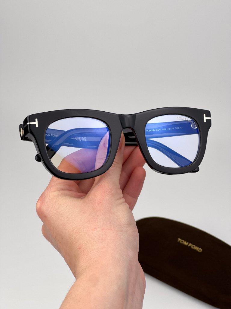 Tom Ford Ft5872-B 001 Eyeglasses Shiny Black Square Blue Light Block Frames